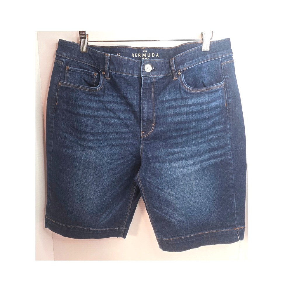 White House Black Market Bermuda Shorts Dark Wash Denim Size 14